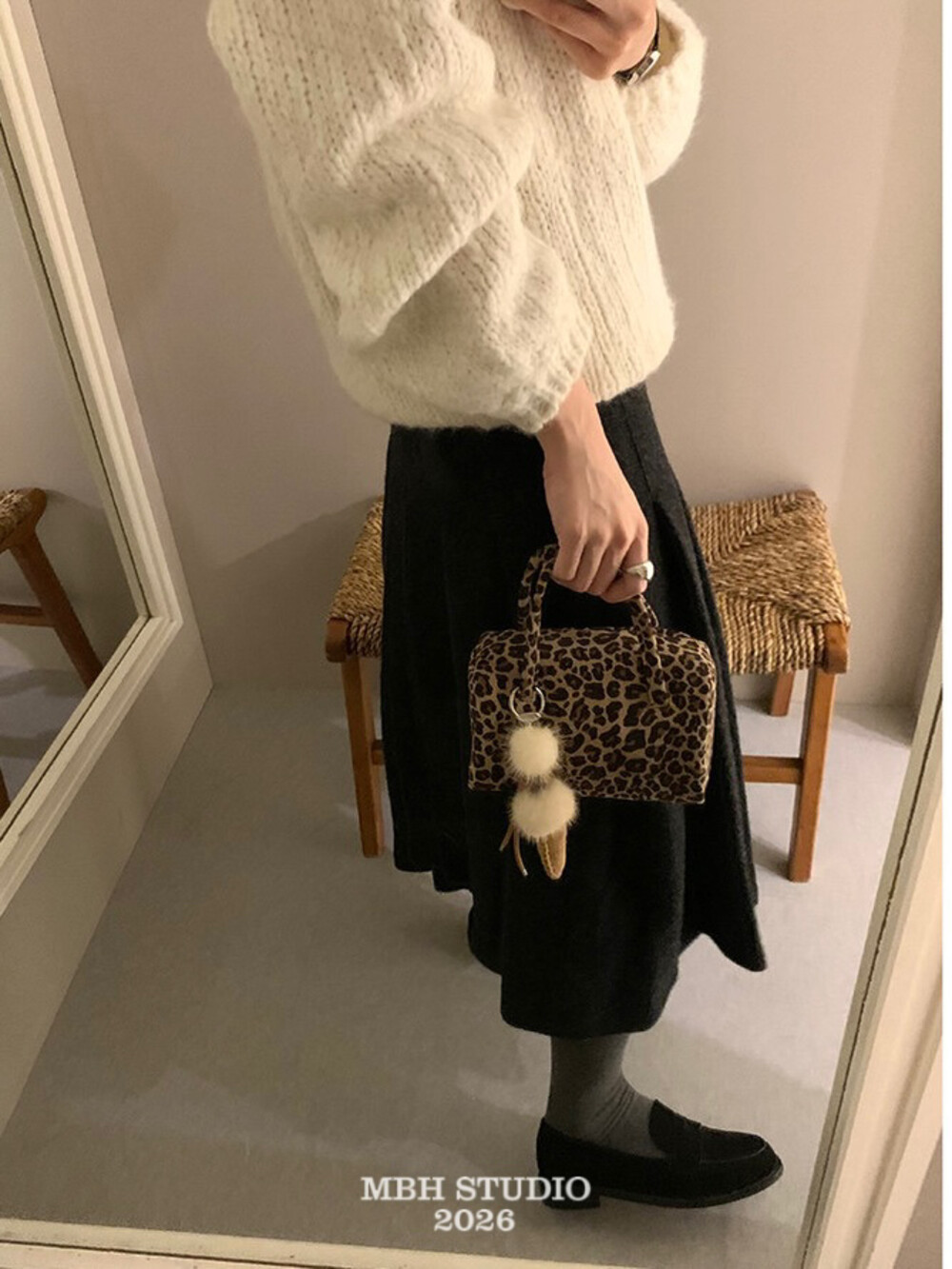 MBH Vintage Leopard Print Matte Leather Toast Bag Small Genuine Leather Handbag Without Charm - Image 2