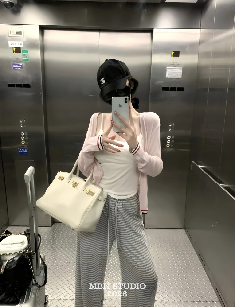 MBH Togo Top-Grain Leather Lychee Texture 30 Inch Platinum Bag Old Money Style Large Capacity Handbag