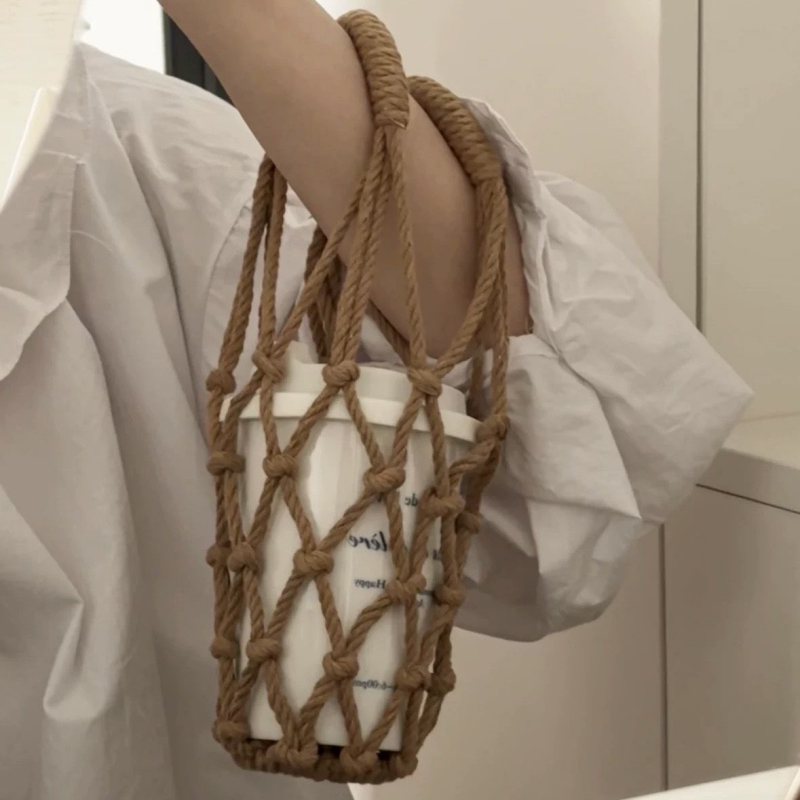 Handmade Woven Cup Holder Portable Hanging Tote Bag