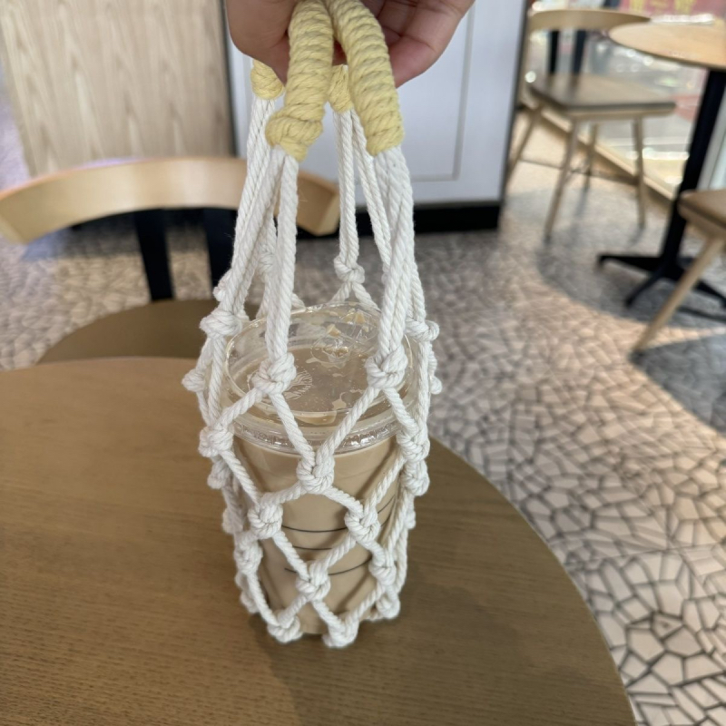 Handmade Woven Cup Holder Portable Hanging Tote Bag - Image 3