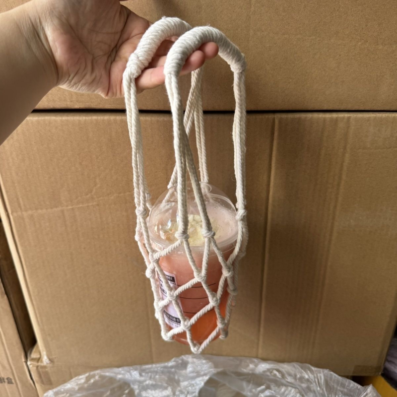 Handmade Woven Cup Holder Portable Hanging Tote Bag - Image 4