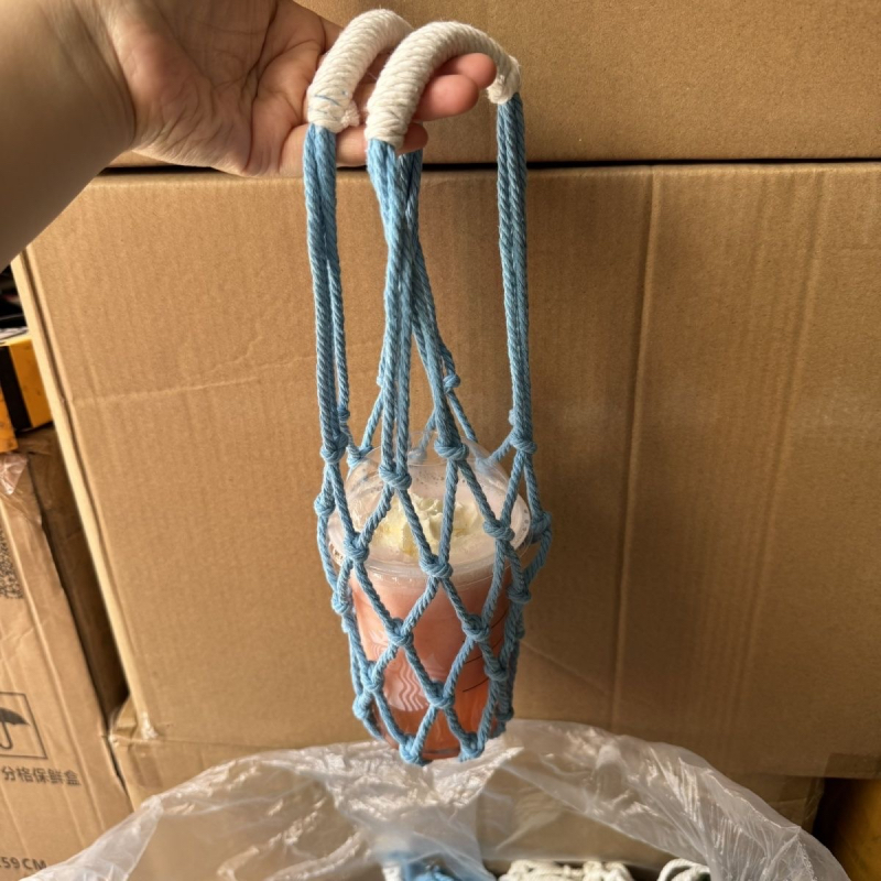 Handmade Woven Cup Holder Portable Hanging Tote Bag - Image 5