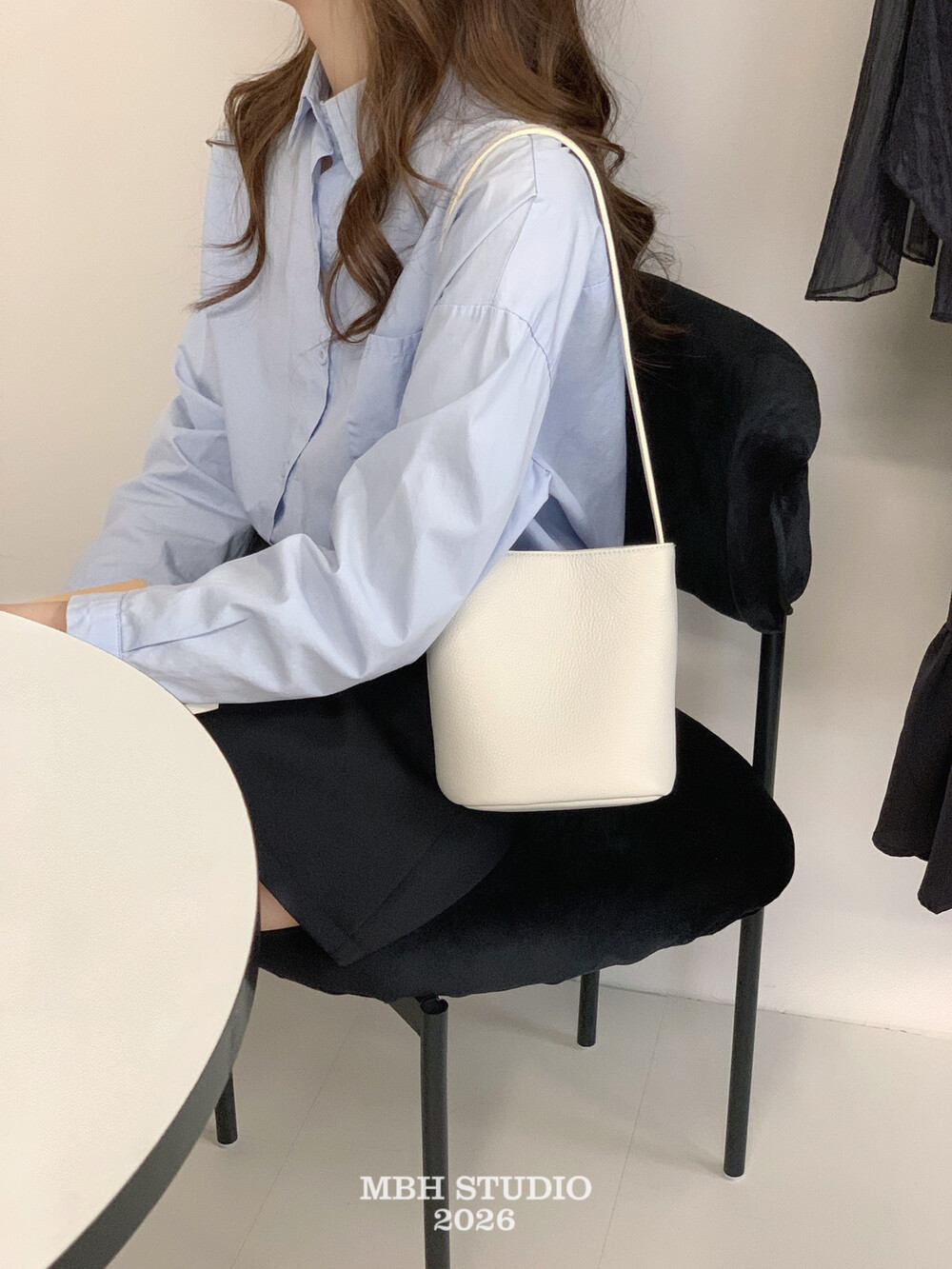MBH Top Layer Cowhide Mini Bucket Bag Minimalist Soft Shoulder Crossbody Bag - Image 2