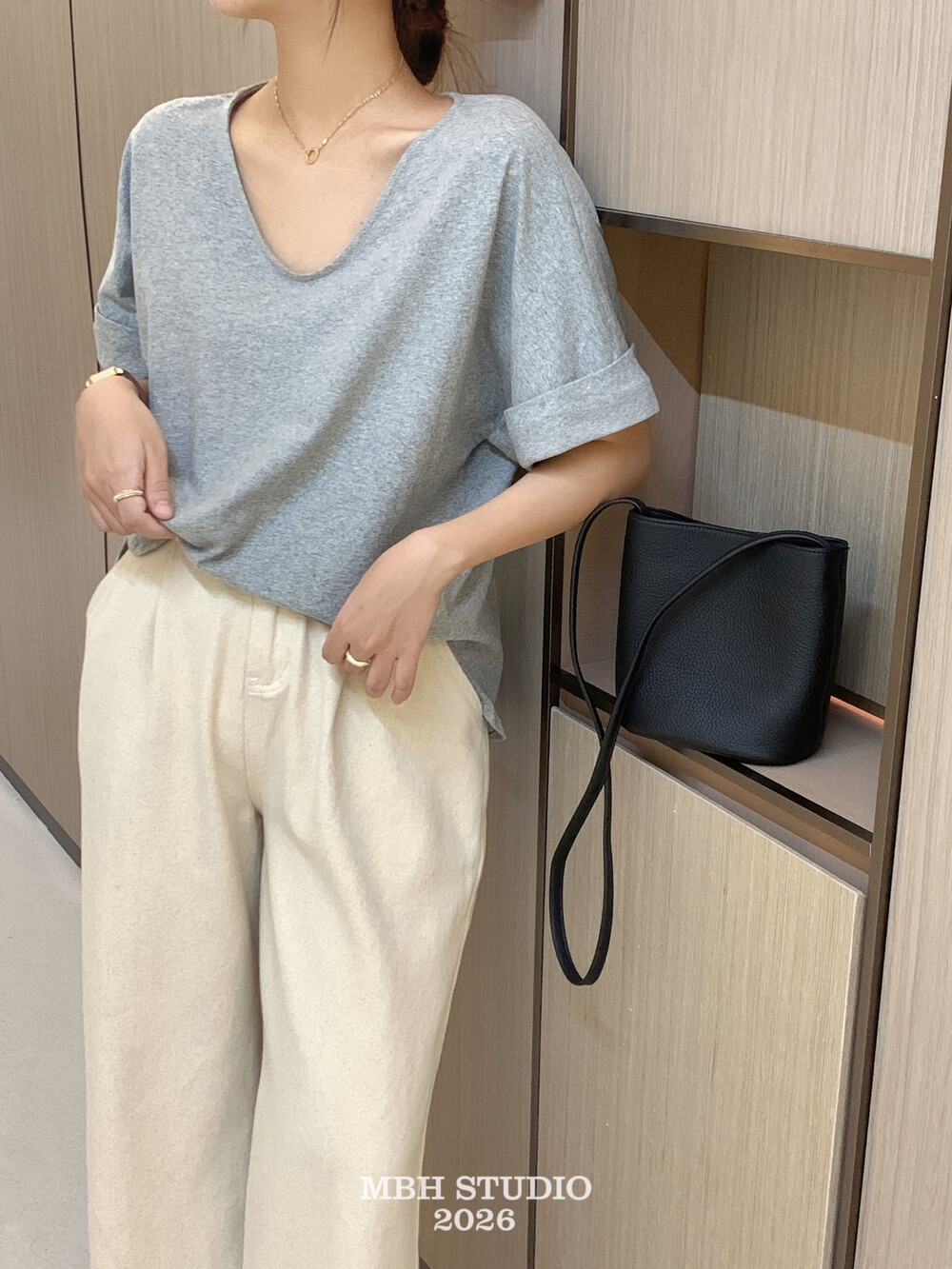MBH Top Layer Cowhide Mini Bucket Bag Minimalist Soft Shoulder Crossbody Bag