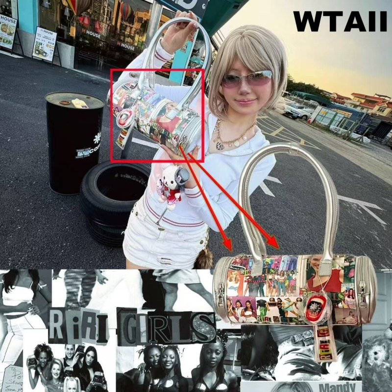 NO MORE Y2K Laser PU Shoulder Bag with Allover Portrait Print - Image 2
