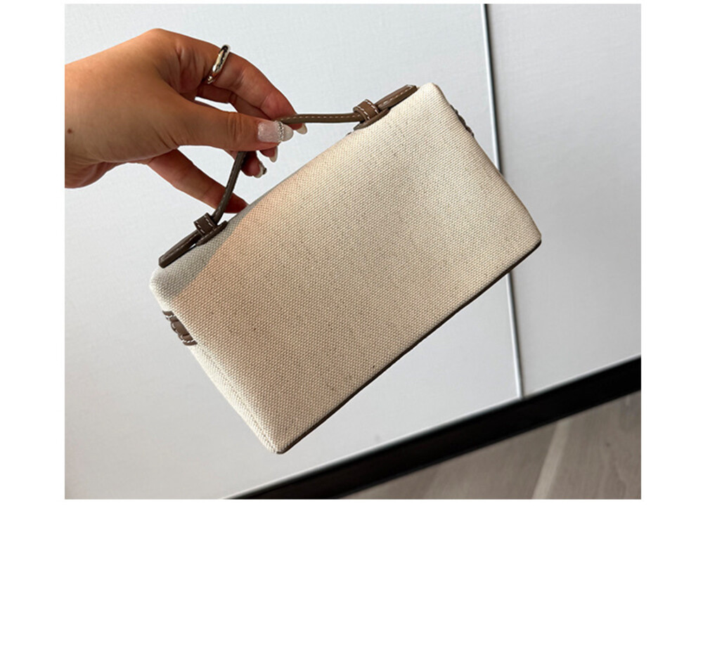 MBH Linen and Top-Grain Leather Vintage Old Money LP Lunch Box Bag Handbag Crossbody with Shoulder Strap - Image 2