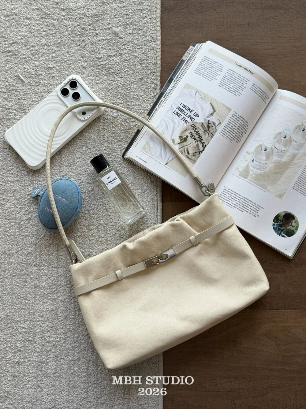 MBH Minimalist Vegetable-Tanned Lambskin Shoulder Bag with Black Silver Buckle - Image 4