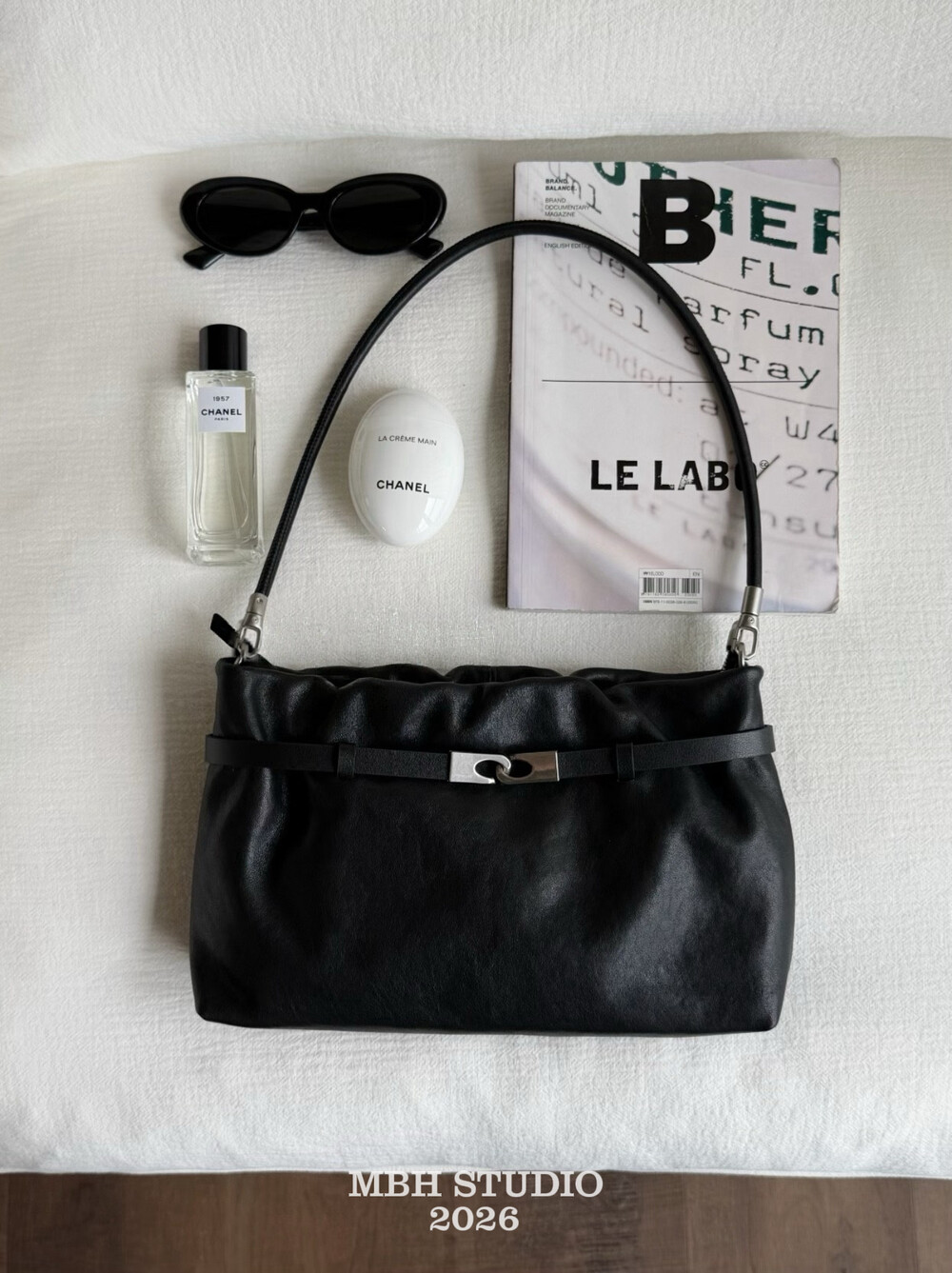 MBH Minimalist Vegetable-Tanned Lambskin Shoulder Bag with Black Silver Buckle - Image 2