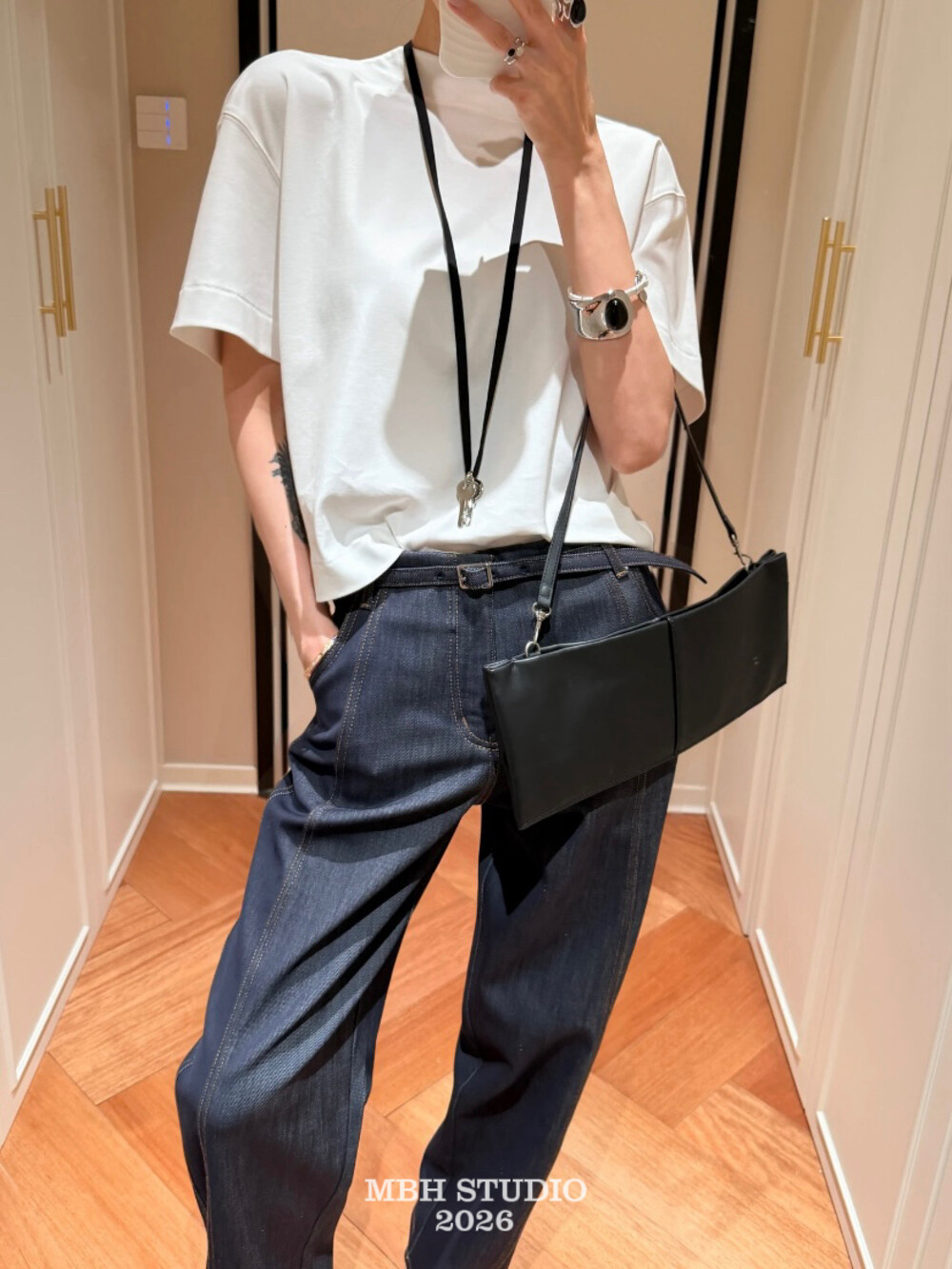MBH Minimalist Envelope Clutch Top Layer Cowhide Shoulder Bag with Strap