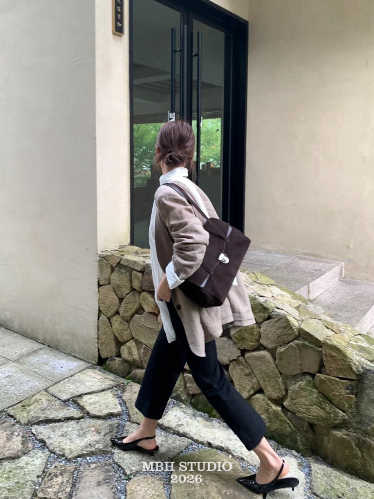 MBH Retro Suede Flap Lock Tote Bag Large Capacity Commuter Shoulder Bag