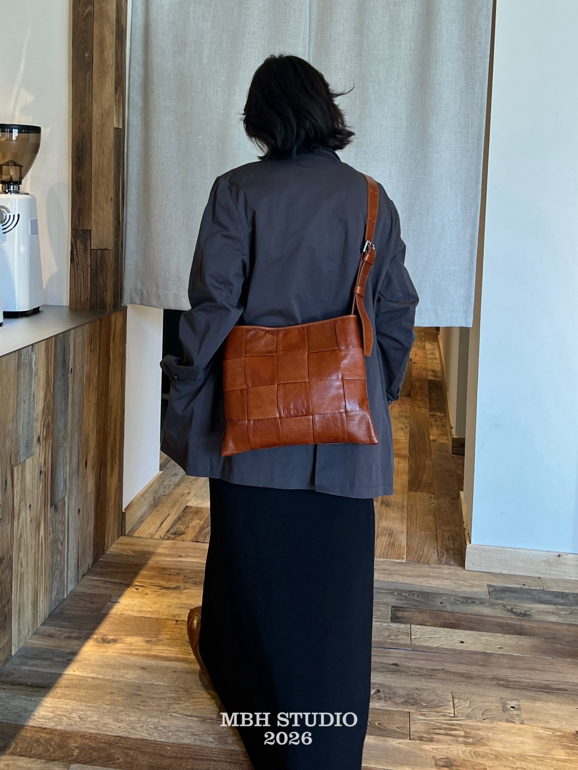 MBH Imported Top Grain Leather Woven Tote Bag Vintage Washed Texture Artistic Niche Shoulder Bag